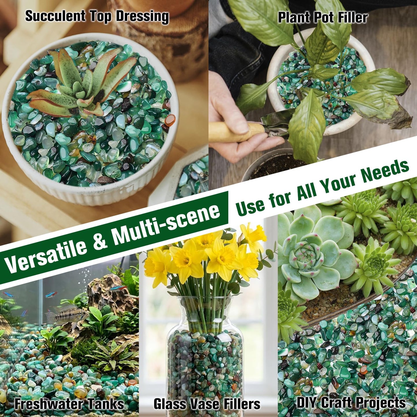 Halatool 8LB Green Agate Stones 0.35"- 0.6" Aquarium Gravel for Fish Tank Natural Landscaping Pebbles Decorative Polished Stones for Plants Home Decor DIY Handmade & Vase Filler
