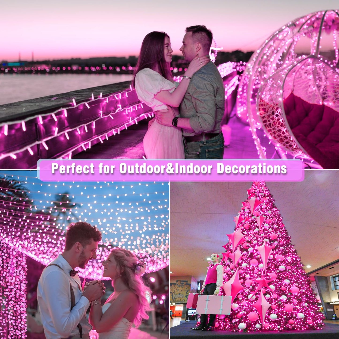 300 LED Pink String Lights Indoor Valentines Day Decorations, 100 FT Valentines Day Lights Waterproof with 8 Modes, Clear Wire Pink Fairy Lights Plug in for Valentine Day Wedding Party Bedroom Decor