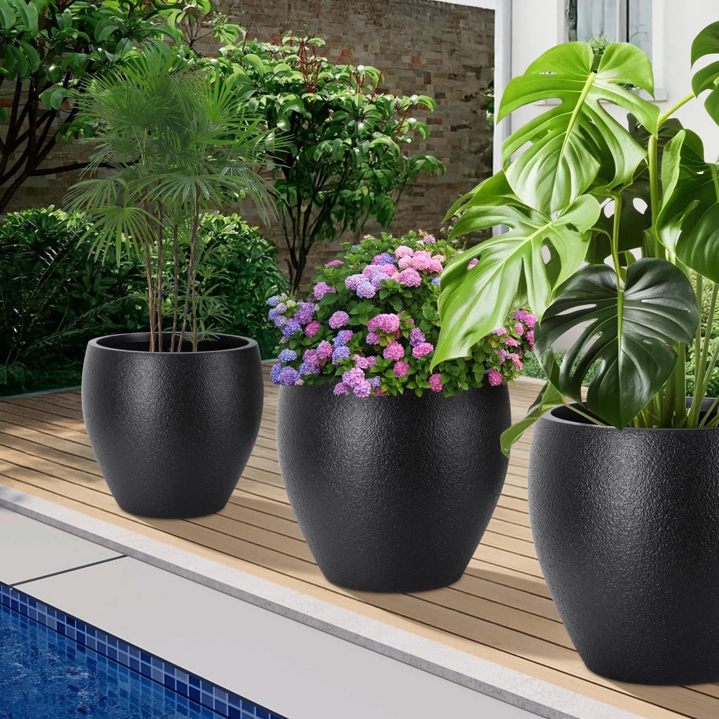 YNNICO Plant Pots 17.5/14.8/12.2 inch Set of 3, Flower Pots with Drainage Holes, Large Planters for Indoor Outdoor Garden Plants and Flowers. (Black)