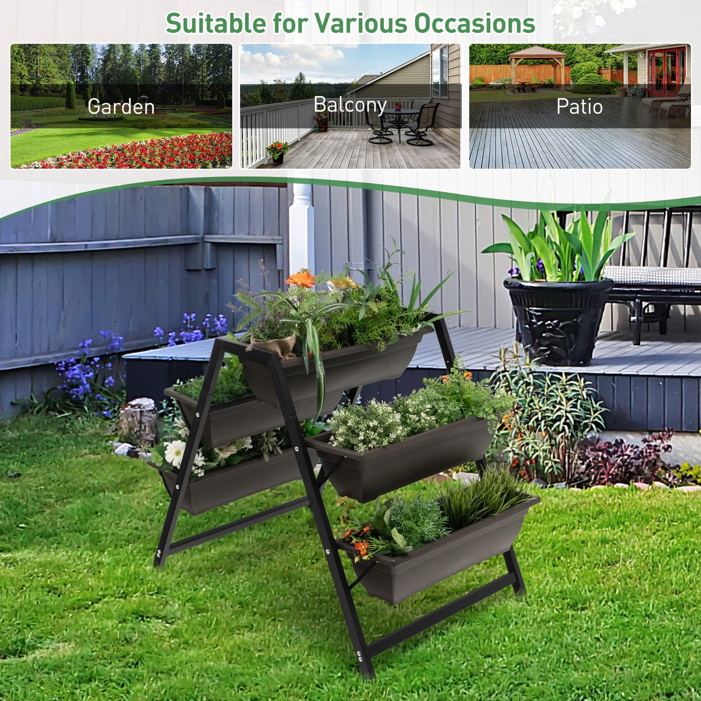 Giantex Vertical Raised Garden Bed, 5 Planter Boxes Container w/Drainage Holes, 31”H Freestanding Heavy-Duty Metal Frame, Indoor Outdoor Raised Bed for Vegetables Herbs Flowers to Grow