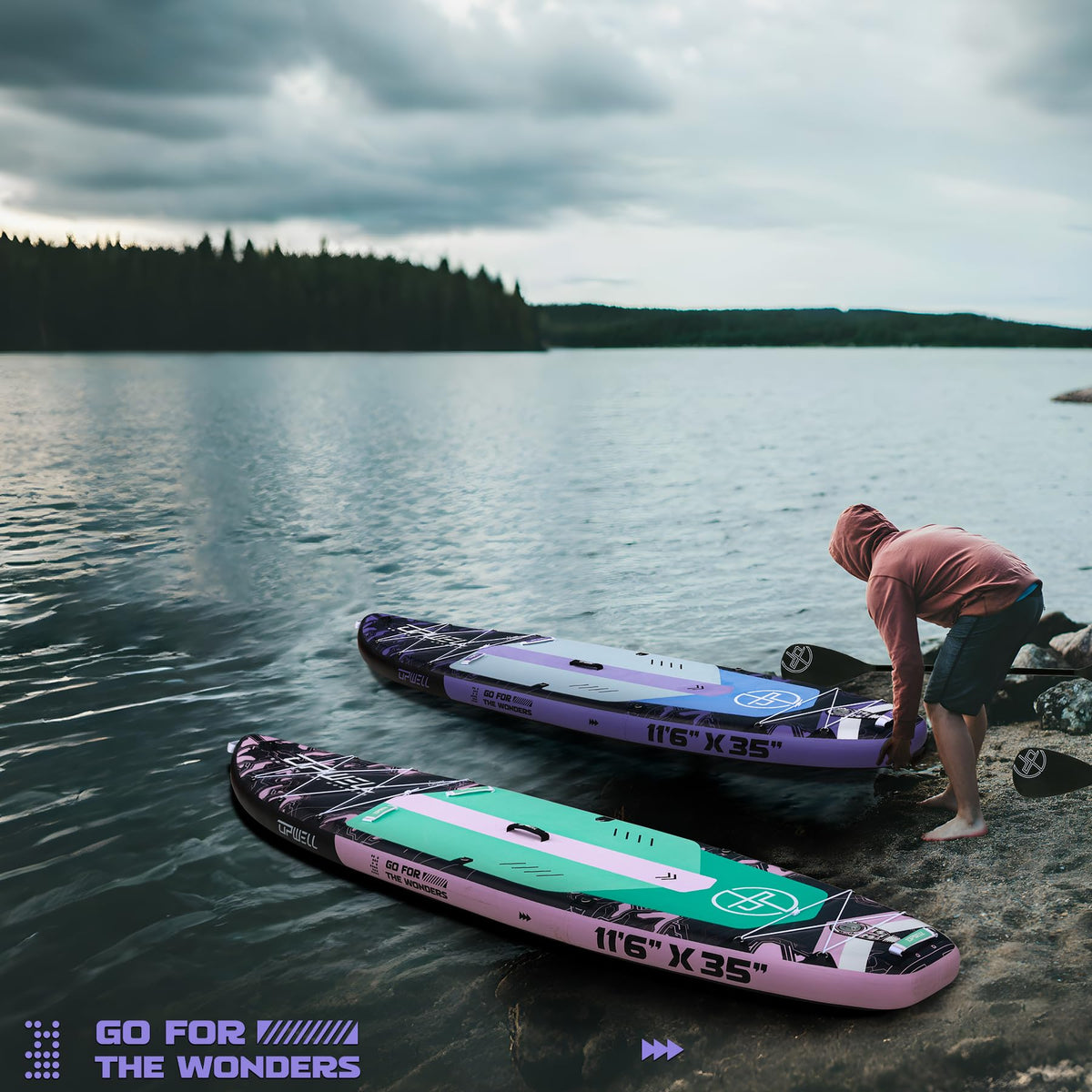 UPWELL 11'6"×35" Extra Wide Inflatable Paddle Board, Stand Up Paddle Board, Sup Paddle Boards for Adults, Mech Purple