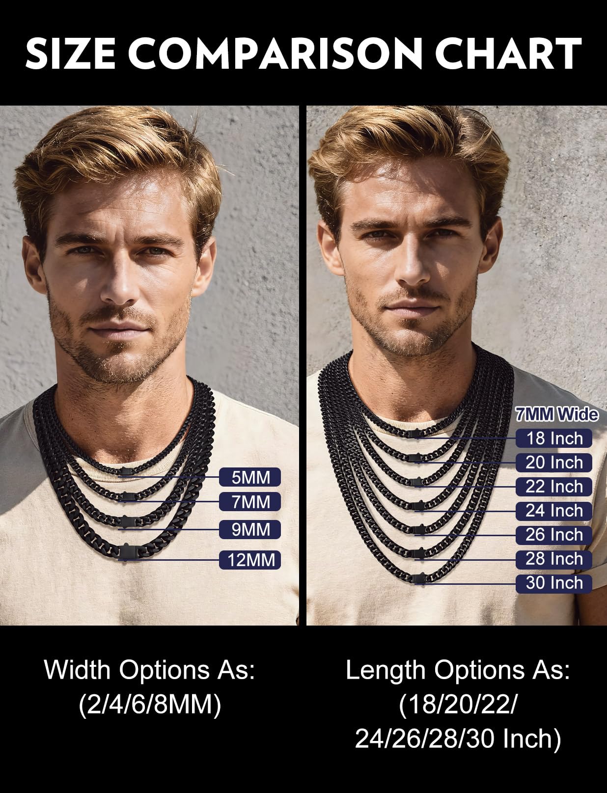 Bandmax Cuban Chain Necklaces for Men Women Black Miami Link Chain 26 Inch Mens Necklace Chains Hip Hop Biker Chain Jewelry