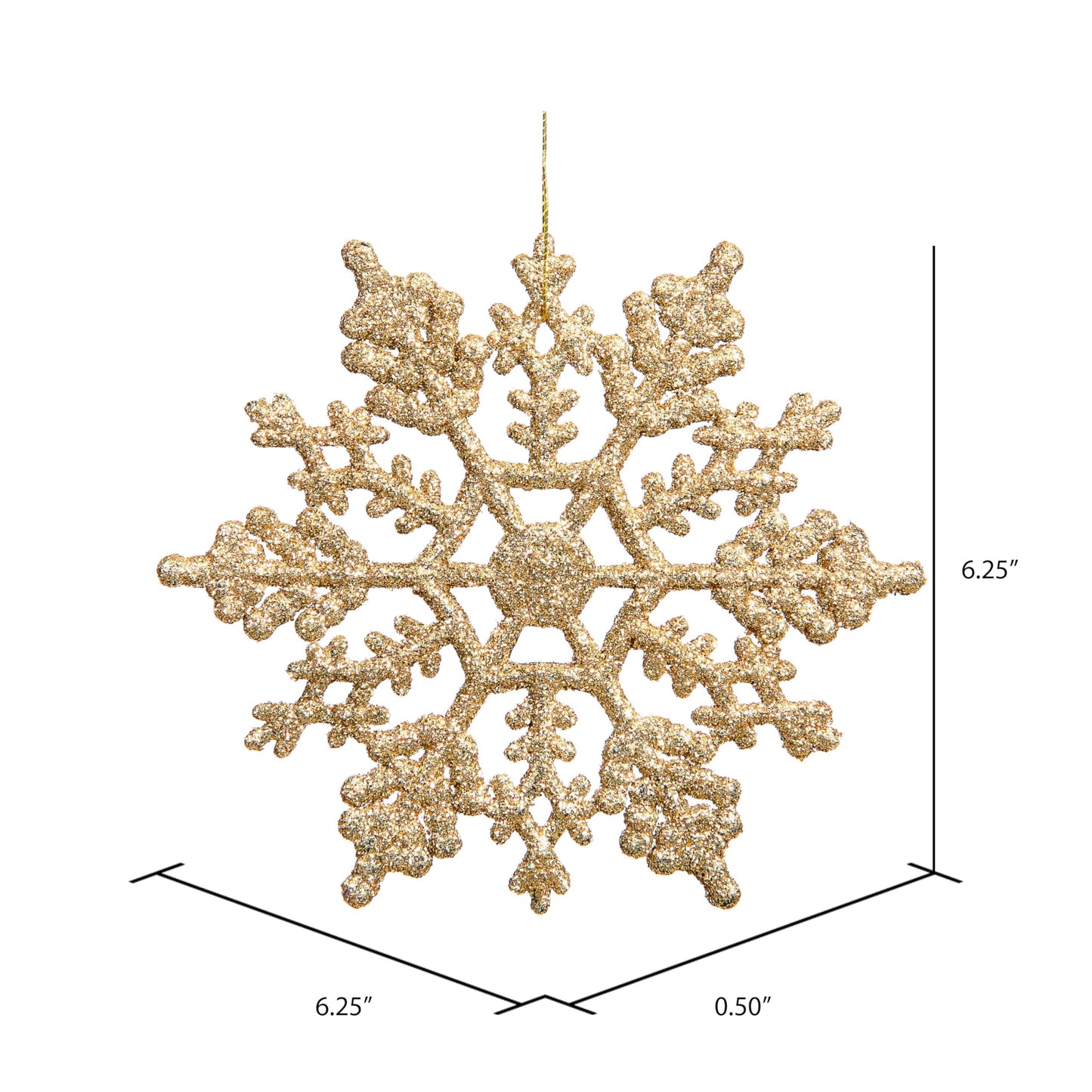 Vickerman 4" Gold Glitter Snowflake Ornament Set - Sparkly Shatterproof Snowflakes with Matching Glitter Accents and Nylon Hanging String (24 Snowflakes per Box)