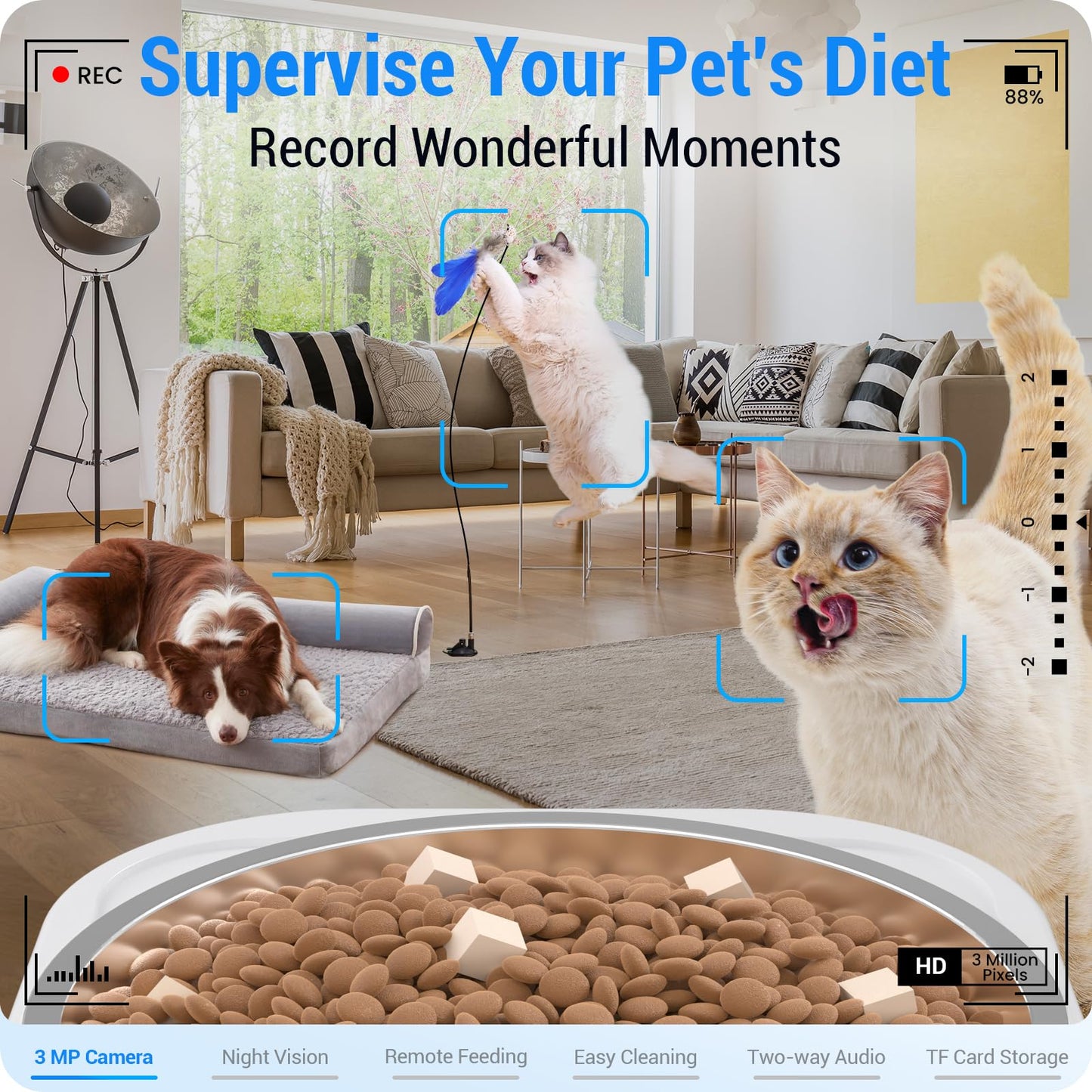 Frienhund Automatic Cat Feeder with 2K HD Camera: Automatic Dog Feeder with Night Vision, Cat Food Dispenser with 5G WiFi for Multiple Pet, Detachable for Easy Clean - 29 Cup (7L Large Capacity)