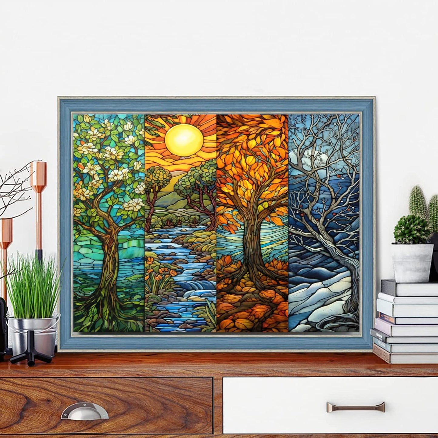 GemZono Diamond Painting Kits for Adults,Four Season Tree 5D Diamond Art Kits for Adults Beginner Gem Art Full Drill Round Diamond Dots for Adults Home Wall Decor 12x16in/30×40cm
