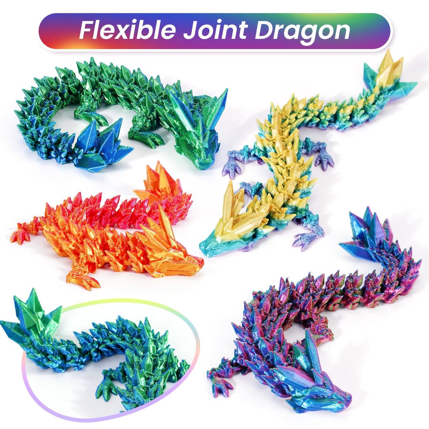 TBOLINE 4PCS 3D Printed Dragon Egg, Articulated Crystal Animals Fidget Toy Kid, Small 3D Printer Dinosaur Dino Eggs Toy Easter Gifts for Kids Boy Girls (4-Piece-C)