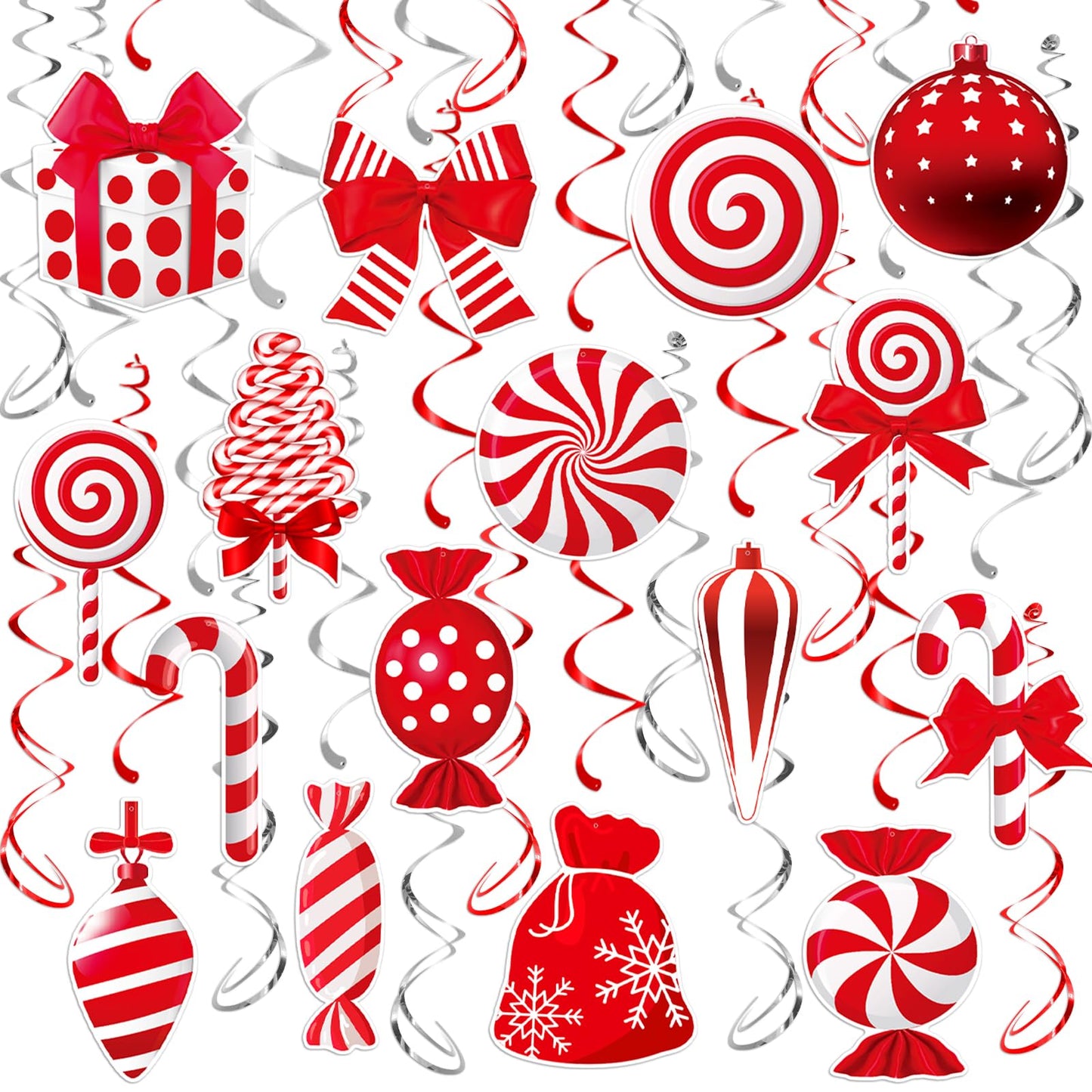 Christmas Hanging Swirls Decorations - Red White Christmas Party Decorations Xmas Peppermint Candy Cane Hanging Ceiling Decor for Home Xmas Winter Holiday Party Decor