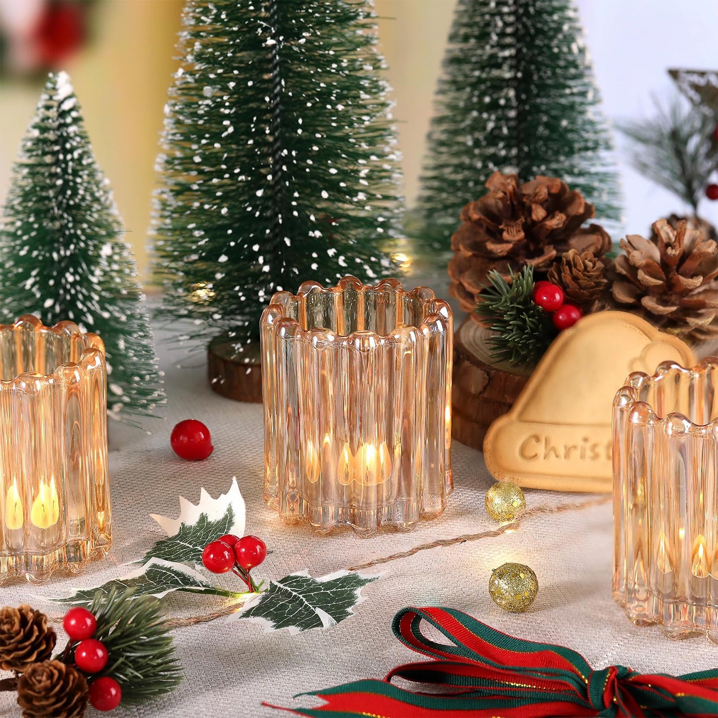 HAVITI 6 Pcs Votive Candle Holder, Gold Glass Large Candle Holders, Tealight Candle Holder for Fall Wedding Centerpieces Dinner Party Table Decor