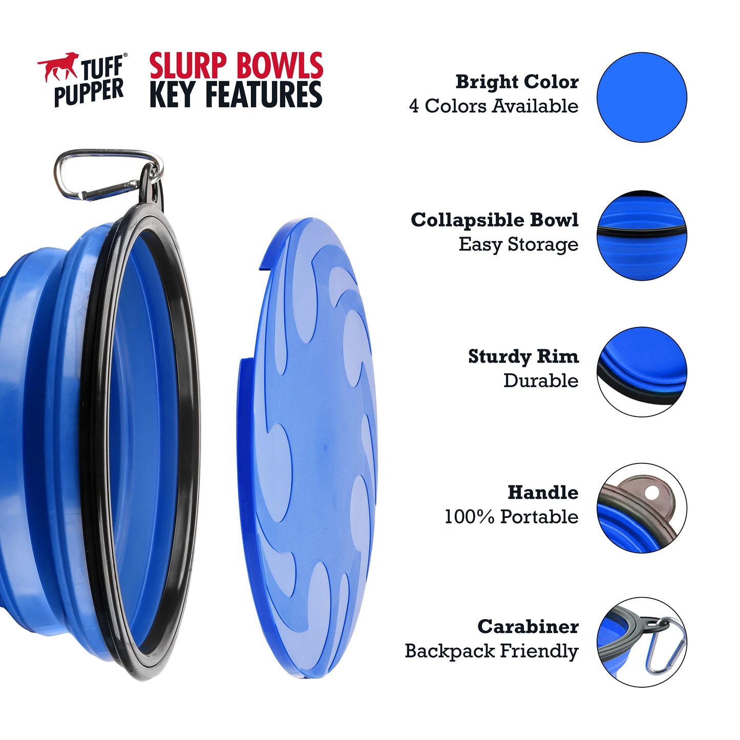 Tuff Pupper SuperBigSlurp Collapsible Dog Bowls, Extra Large Capacity, Portable, Food Safe, Odorless, Non-Toxic Silicone