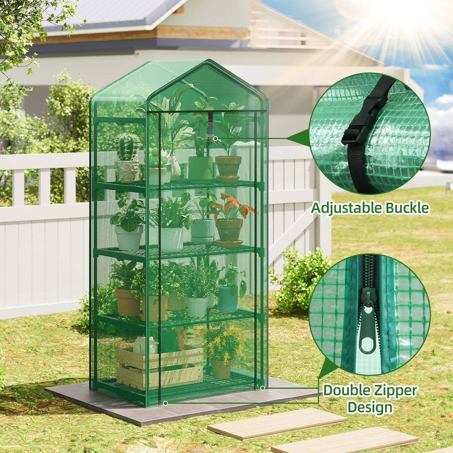 Superlele 4-Tier Mini Greenhouse for Indoor Outdoor, 19.3x27.2x62in Vertical Plant Green House with Adjustable Shelves, Reinforced Green PE Mesh Cover and Zippered Door, Heavy Duty Steel Frame
