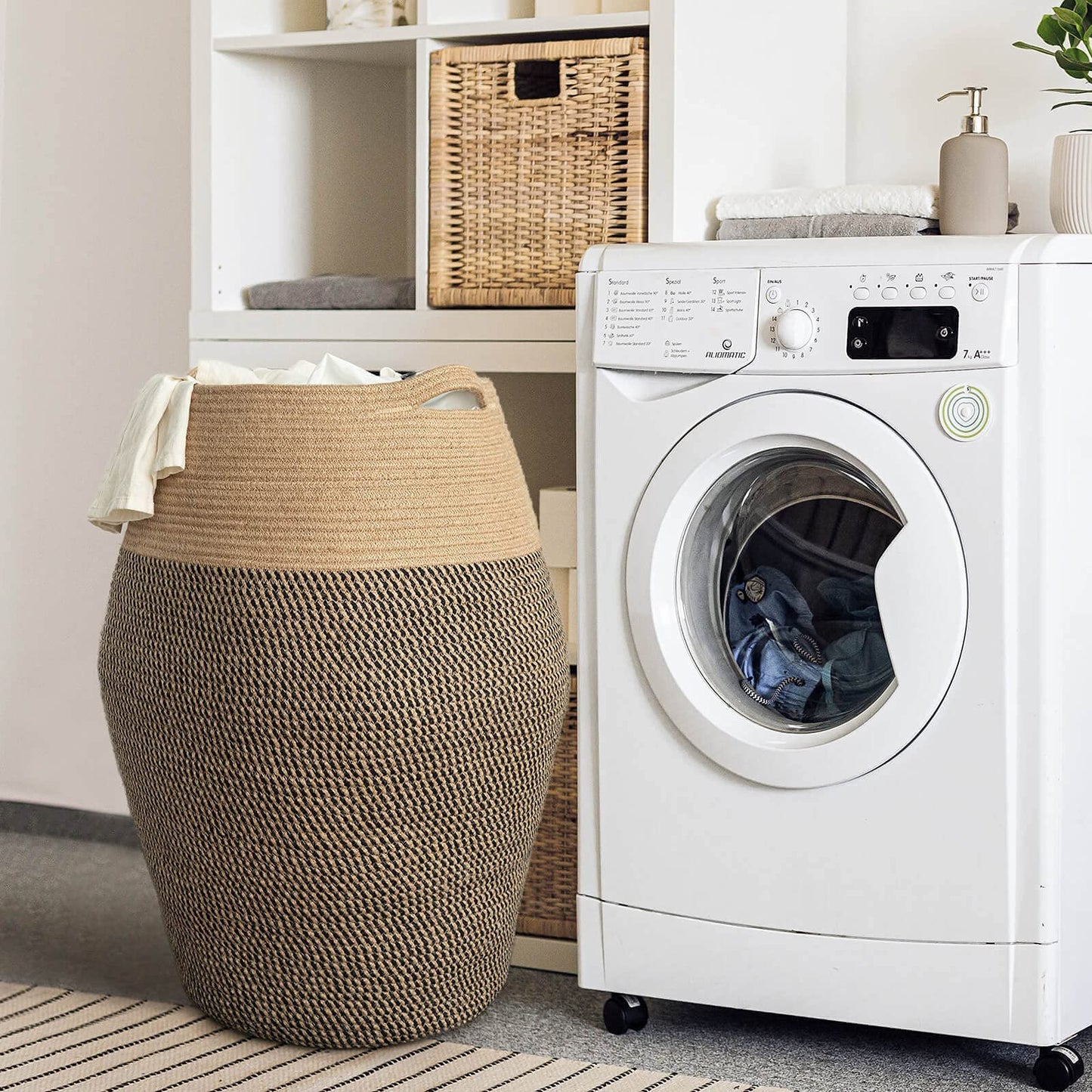 Goodpick 80L Jute Woven Rope Laundry Hamper - Collapsible Clothes Hamper for Bedroom and Laundry Room, 25.6" x 17.7" Tall Modern Baskets for organizing and décor Room
