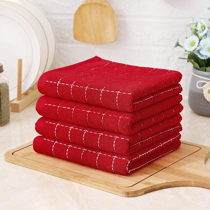Homaxy 100% Cotton Terry Kitchen Towels, Checkered Designed, Soft and Super