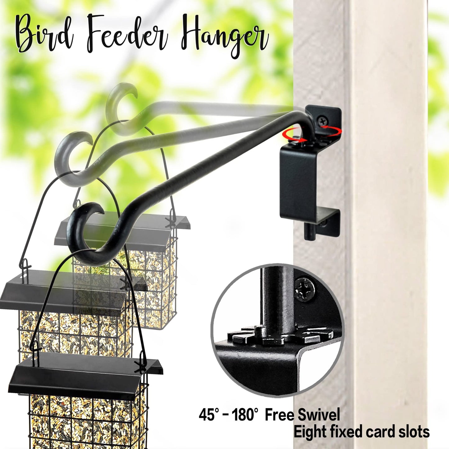 Qiang Ni Plant Hanger Outdoor: 12 Inch Bird Feeder Bracket for Garden Patio Decor - 2 PCS Swivel Adjustable Wall Mount Plant Hook for Hanging Flower Baskets