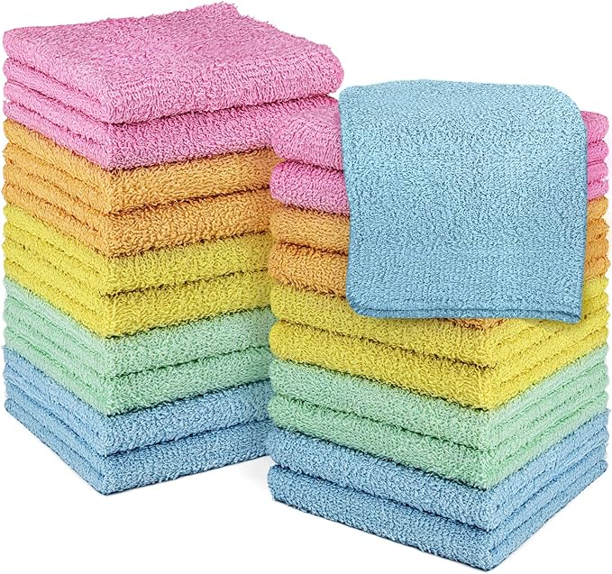 DecorRack 20 Pack 100% Cotton Wash Cloth, Luxurious Soft, 12 x 12 inch Ultra