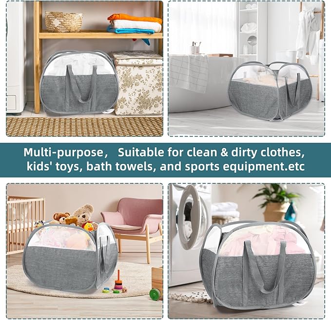 2 Pack Collapsible Laundry Baskets, 90L Large Foldable Laundry Basket, Pop Up