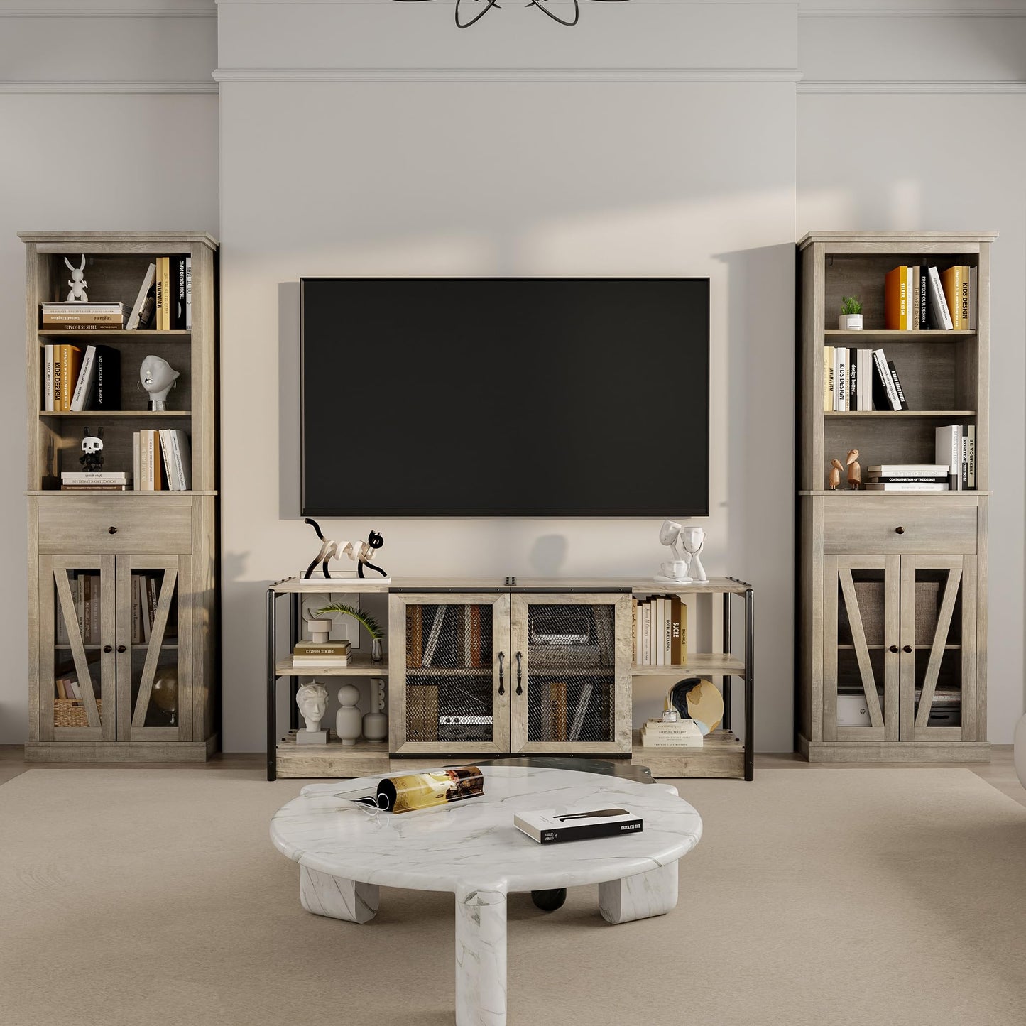 Garvee Kitchen Pantry Cabinet, Pantry with Adjustable Shelves, Farmhouse Cabinet for Living Room, Bathroom, Grey