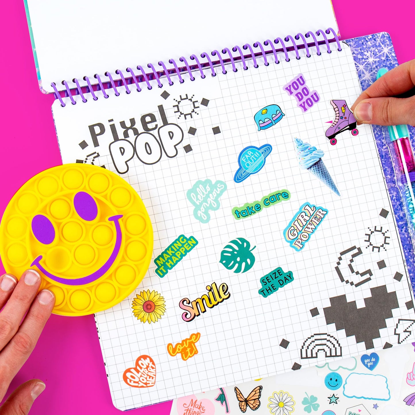 Just My Style Pop & Color Sketchbook, Creative Fidget Sketchbook and Pen Set, Great Weekend Activity, Includes Cute Puffy Stickers & Mindfulness Activity Book for Kids Ages 6, 7, 8, 9