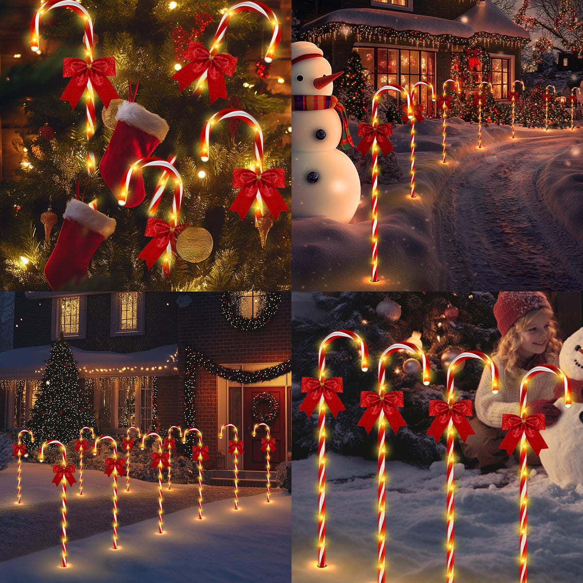 Christmas Candy Cane Pathway Lights, 12PCS 120 LED Christmas Lights Outdoor Decorations with Red Bow Waterproof, 8 Modes Timer Remote Christmas Walkway Light for Xmas Home Yard Lawn Patio Decor