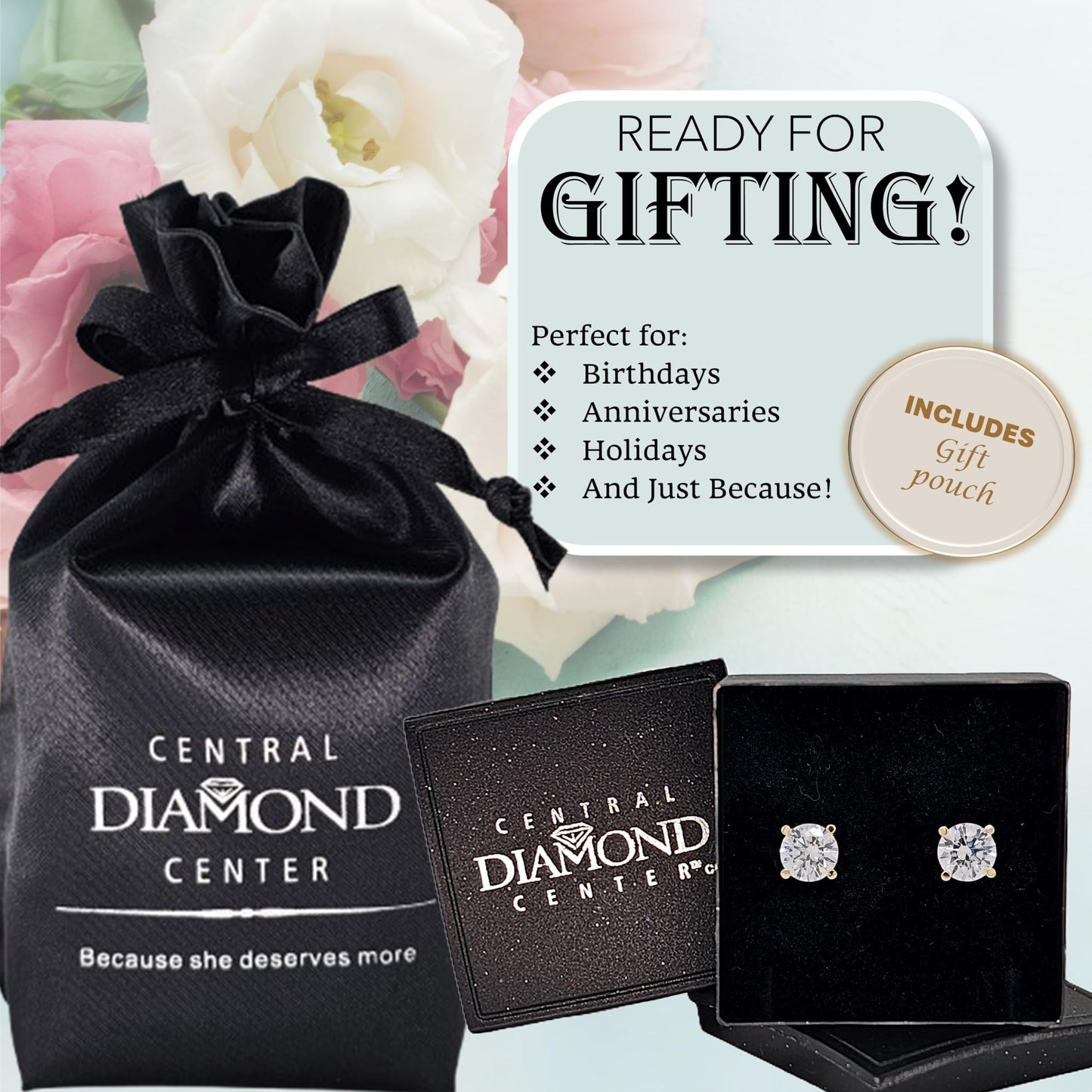 Central Diamond Center Round Simulated Diamond Stud Earrings Hypoallergenic Metal & Sterling Silver CZ - 6.50mm (2.00cttw) Yellow