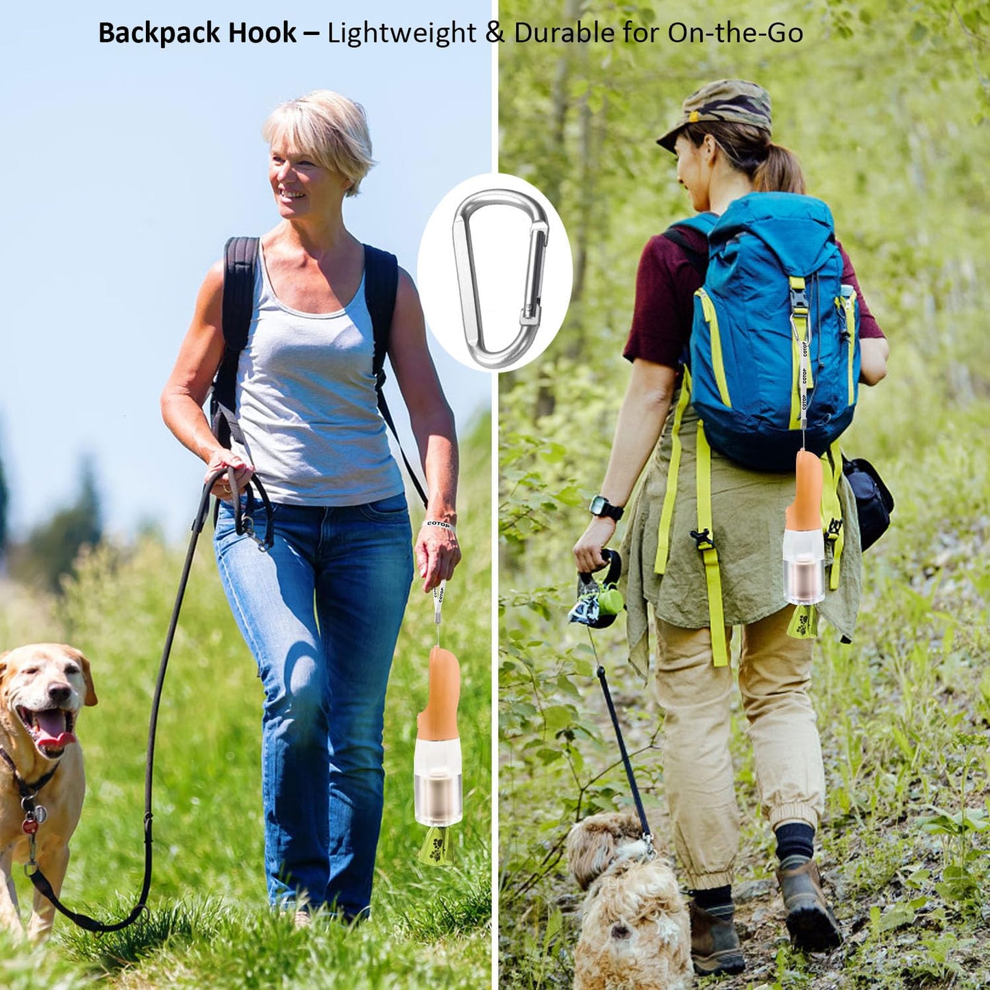 20oz Dog Water Bottle with Food Container & Poop Bag Dispenser | Leak-Proof Portable Pet Water Dispenser with Carabiner Clip | for Walking, Hiking, Travel (Peach, 20oz)
