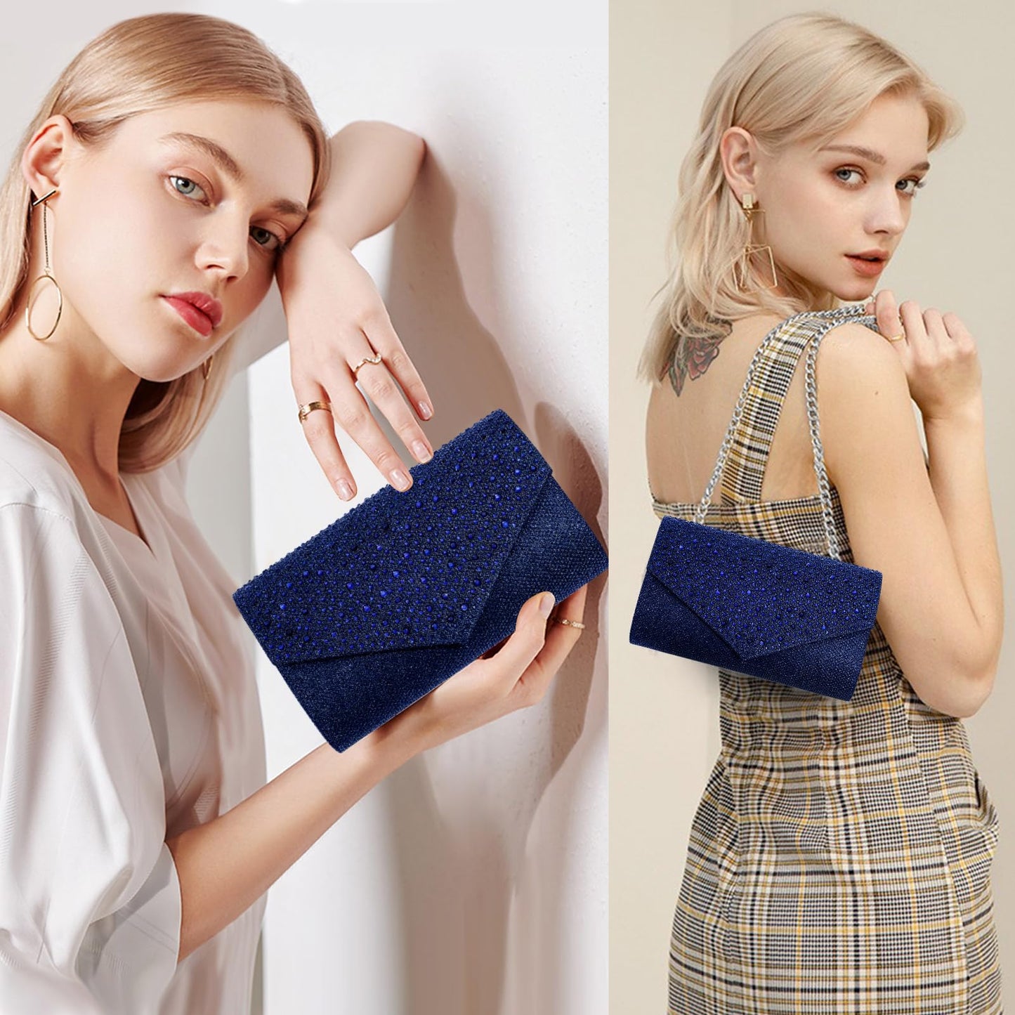 CurvChic Clutch Bags for Women Evening Bag Sequin Women's Clutches Envelope With Detachable Chain Strap Party Handbag Bridal Prom Purse