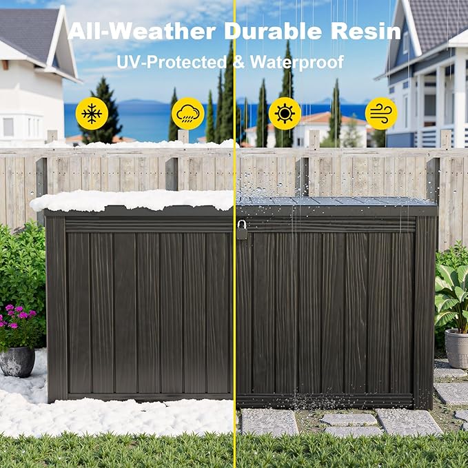 DRATO 150 Gallon Outdoor Storage Box, Large Waterproof Deck Box, Lockable Resin Storage Container with Reinforced Support for Patio Cushions, Garden Tools, UV-Resistant Outdoor Chest(Black,150 Gallon)