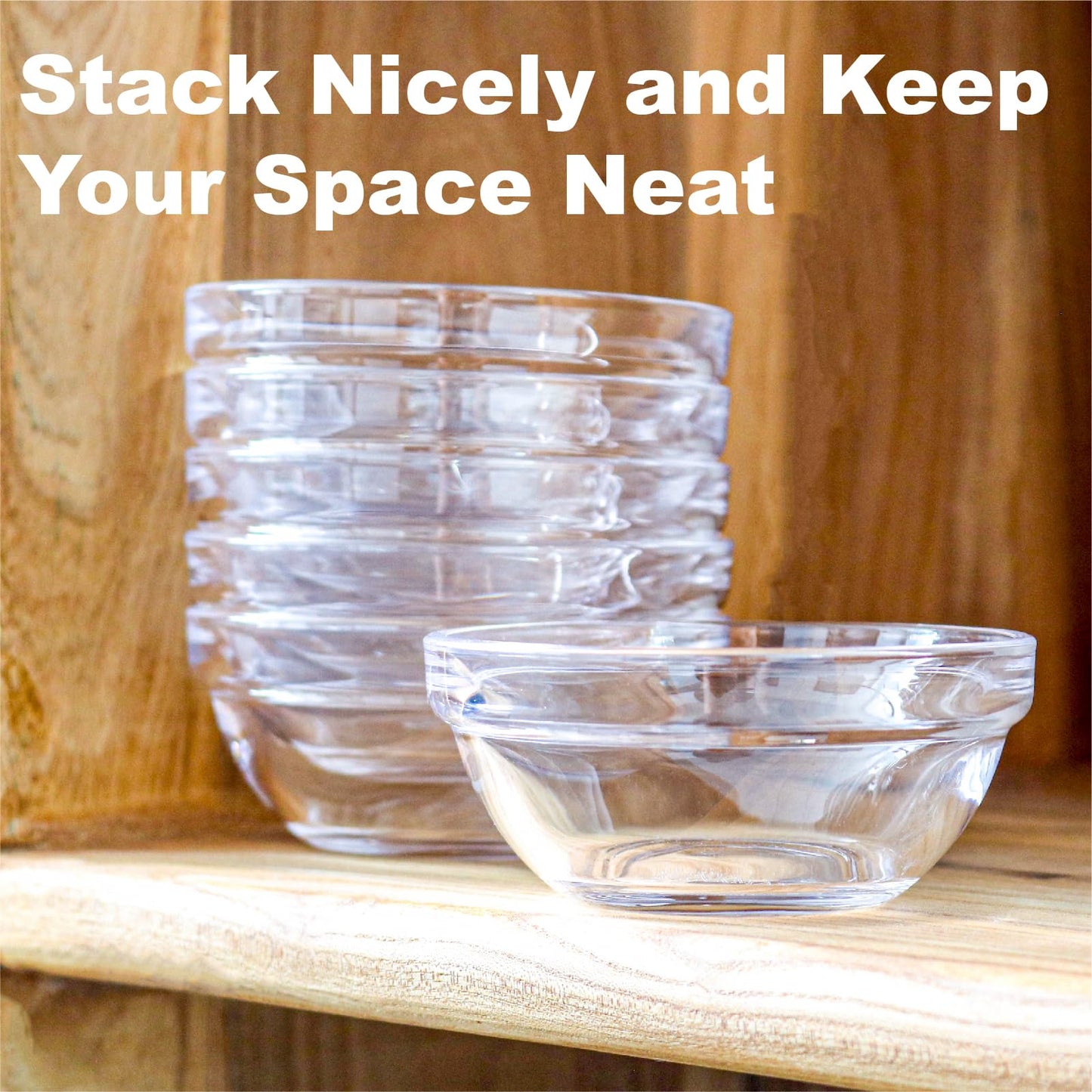 Iyulania 4.4 oz Clear Glass Bowl, Mini Prep Dish for Salt and Spices, Microwave and Dishwasher Safe, Stackable, Set of 6