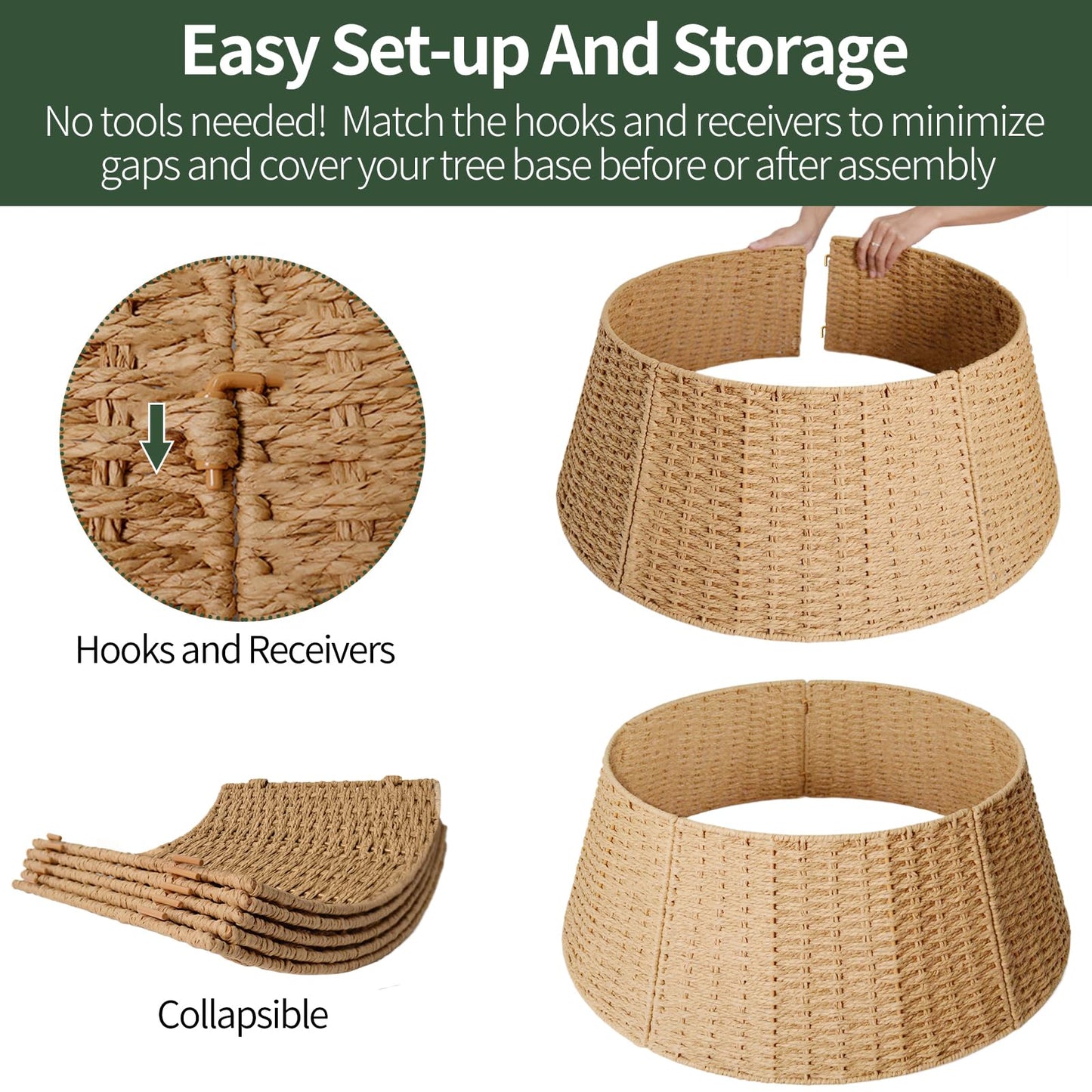 Christmas Tree Collar, 28in Farmhouse Detachable Handwoven Christmas Tree Base Cover, Rustic Tree Collar Ring, Christmas Holiday Decoration