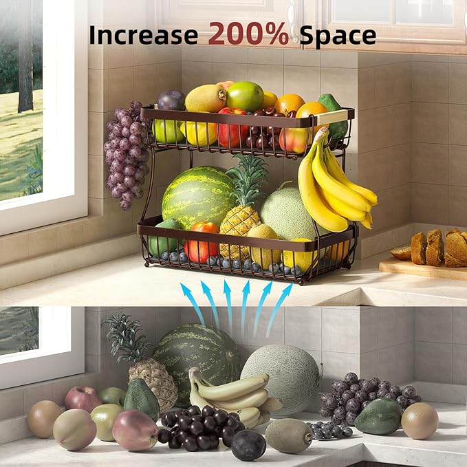 2 Tier Large Fruit Basket for Kitchen Counter