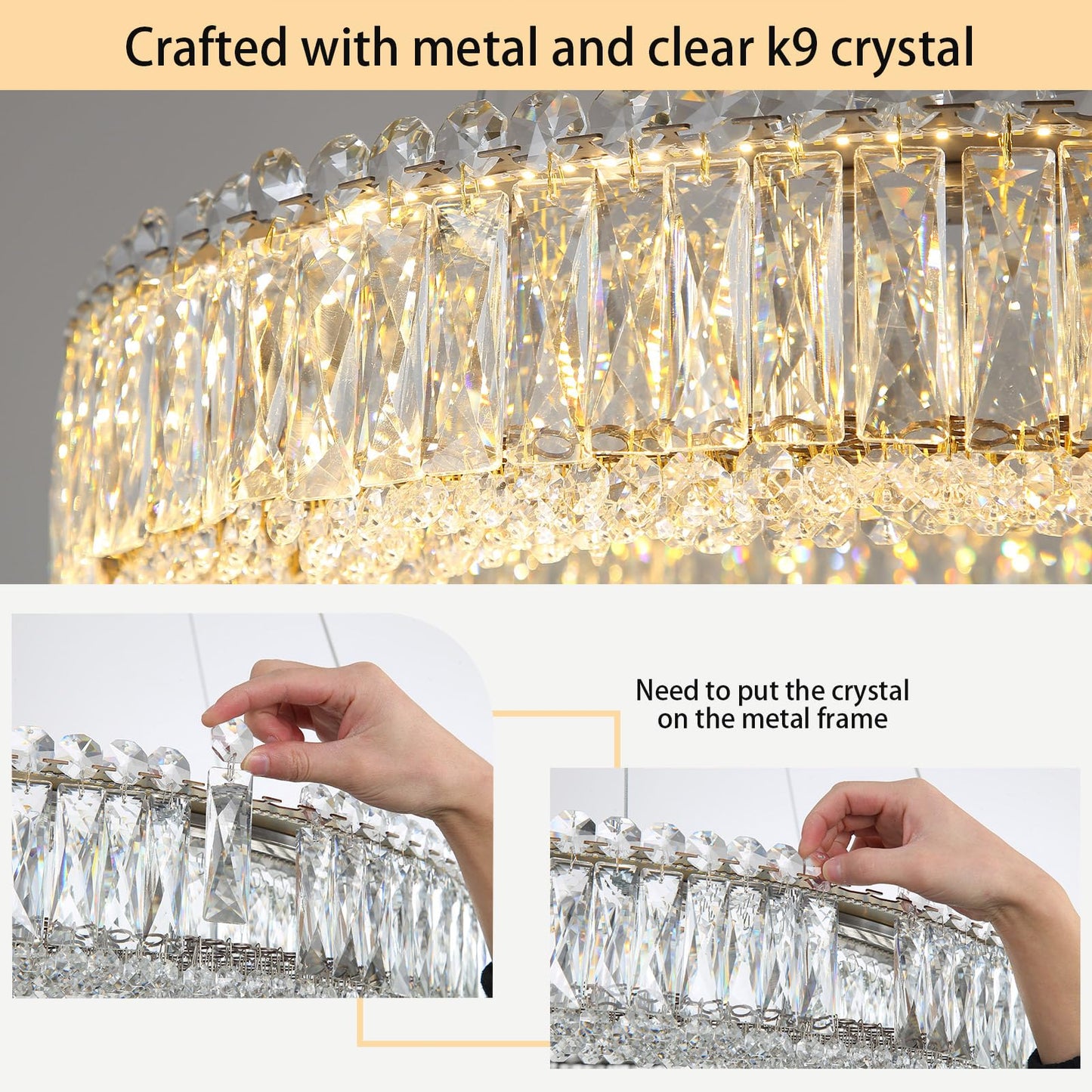 dolria Modern Crystal Chandeliers for Living Room Dimmable LED Pendant Lighting for Dining Room Ring Handing Light Fixture for Bedroom Foyer Gold
