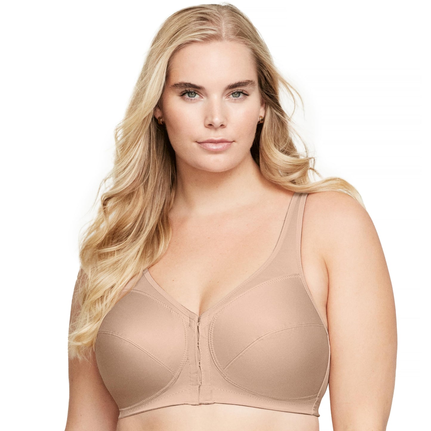 Glamorise Full Figure Plus Size MagicLift Front-Closure Posture Back Bra Wirefree #1265 Café 46DD