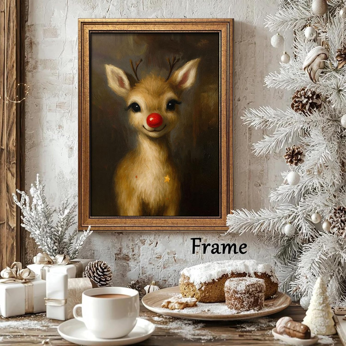 Hamduker Clown Reindeer Wall Art Decor, Christmas Xmas Art Reindeer Posters, Cute Clown Reindeer Pictures for Office Living room Bedroom (Size: 9.5''x12''x1pcs)