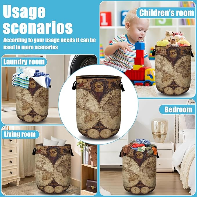 World Map Laundry Basket, Laundry Hamper Collapsible Oxford Cloth