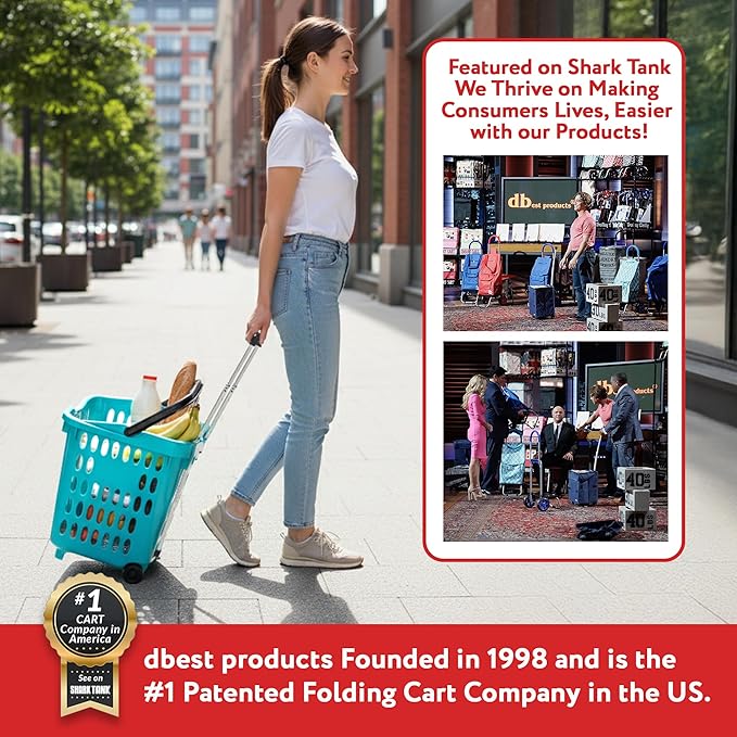 dbest products Bigger GoCart Grocery Cart Rolling Shopping Laundry Basket on