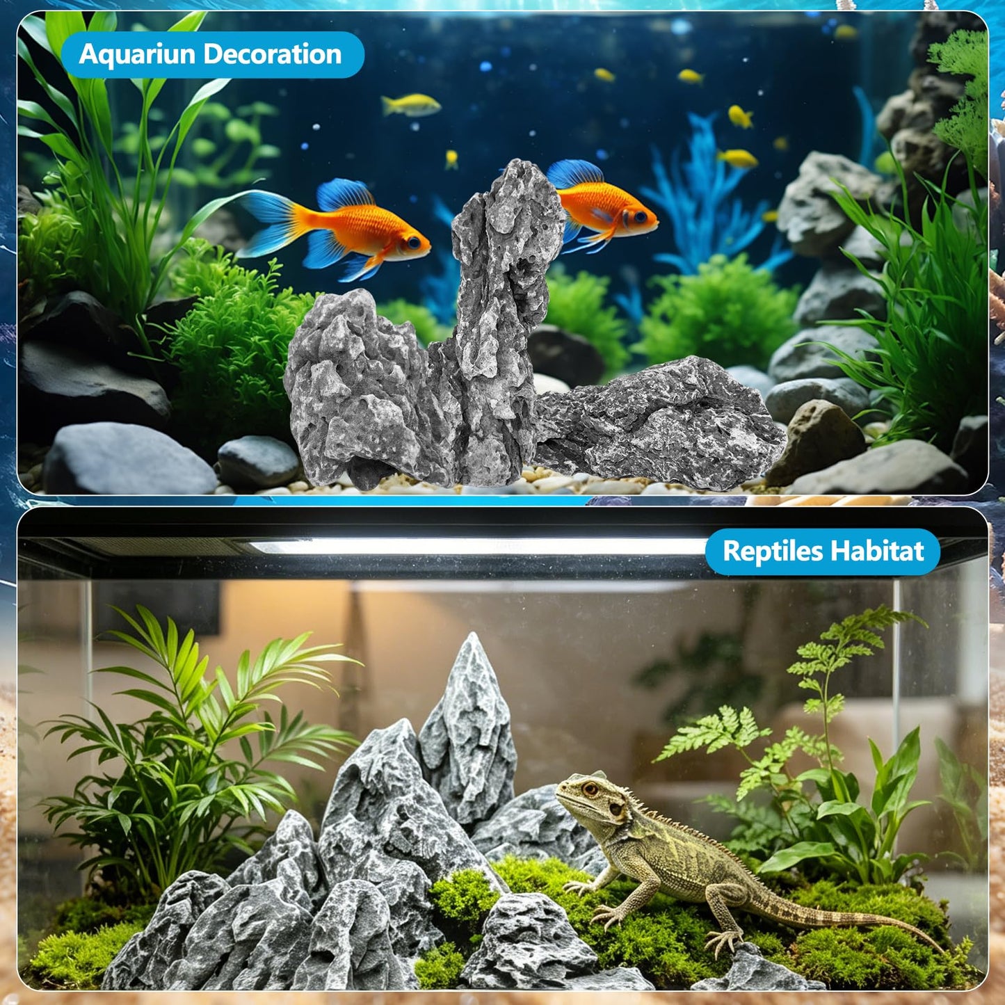 GDMYST 3 LB Aquarium Rocks Stones, 2-6 inches Natural Seiryu Stone, Fish Tank Decor Rocks for Fish Tank Landscaping, Bonsai, Gardens, Reptile Terrariums Paludarium Amphibian Enclosures Aquarium Decor