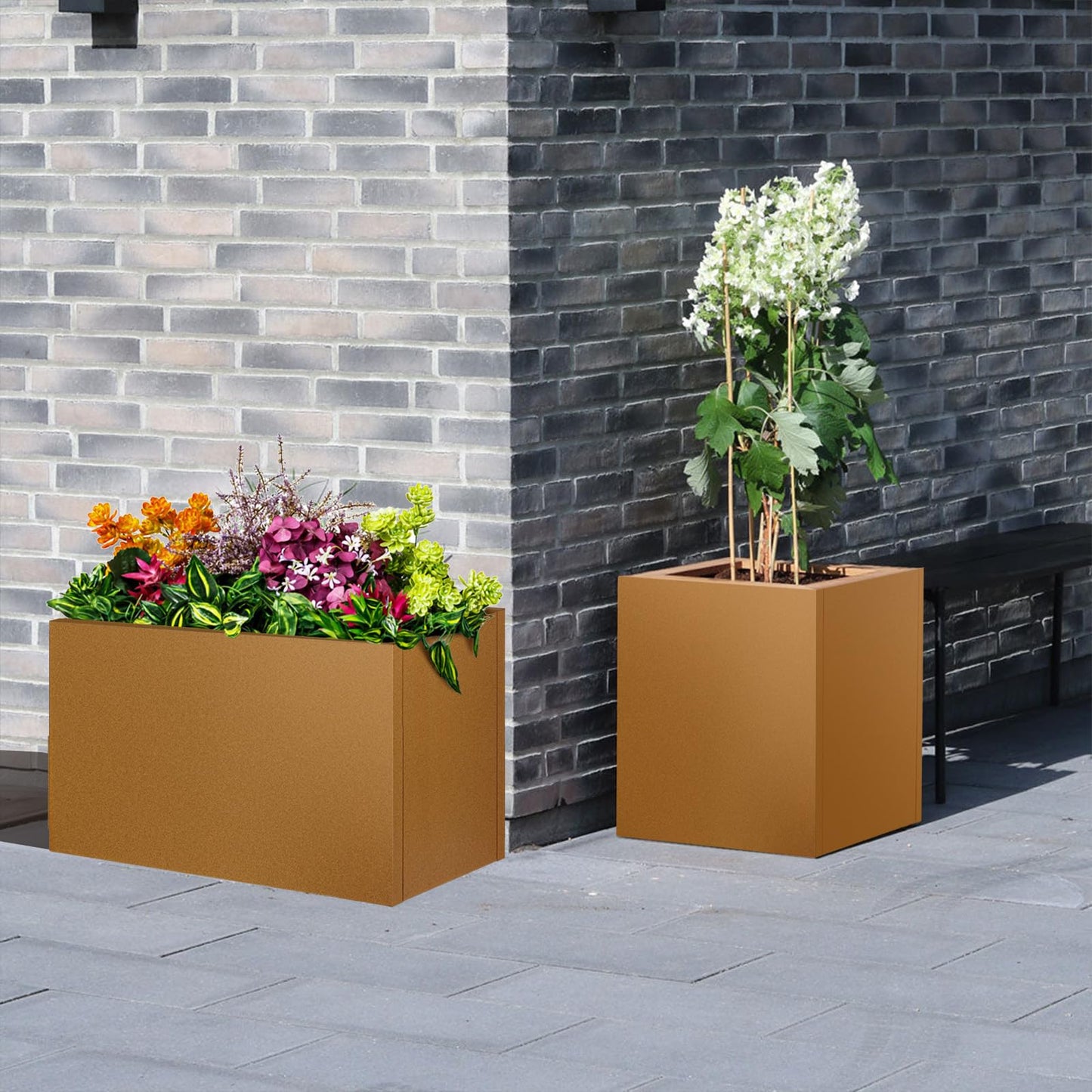 Meyoppm Corten Steel Planter Box 21"x20"x20", Square Metal Planter Box Indoor&Outdoor, Steel Planter Heavy Duty for Commercial and Residential Use