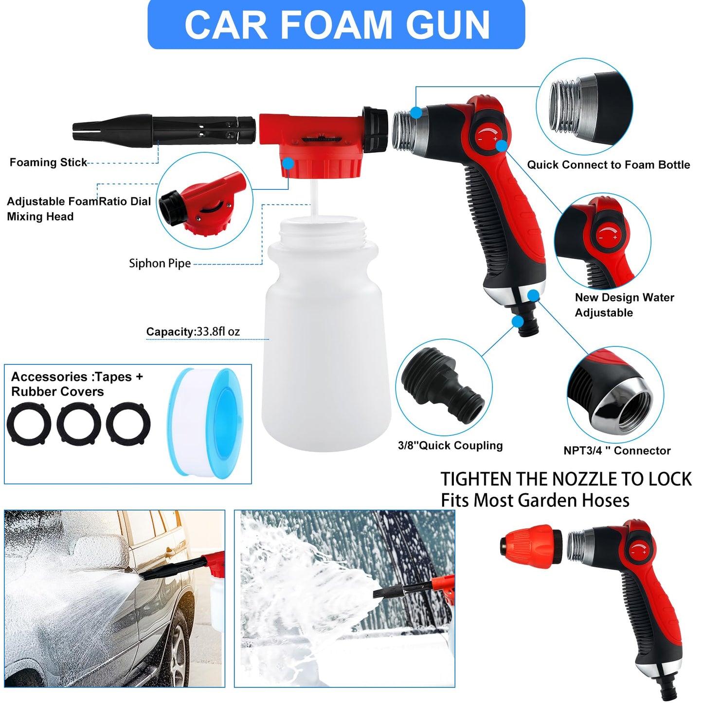 27Pcs Car Wash Cleaning Kit with Foam Gun, Car Detailing Kit, Auto Detail Supplies Tools With Wheel Drill Brush Set, Car Polishing Kit, Car Detailing Brush Set for Tires, Wheels, Interior & Exterior