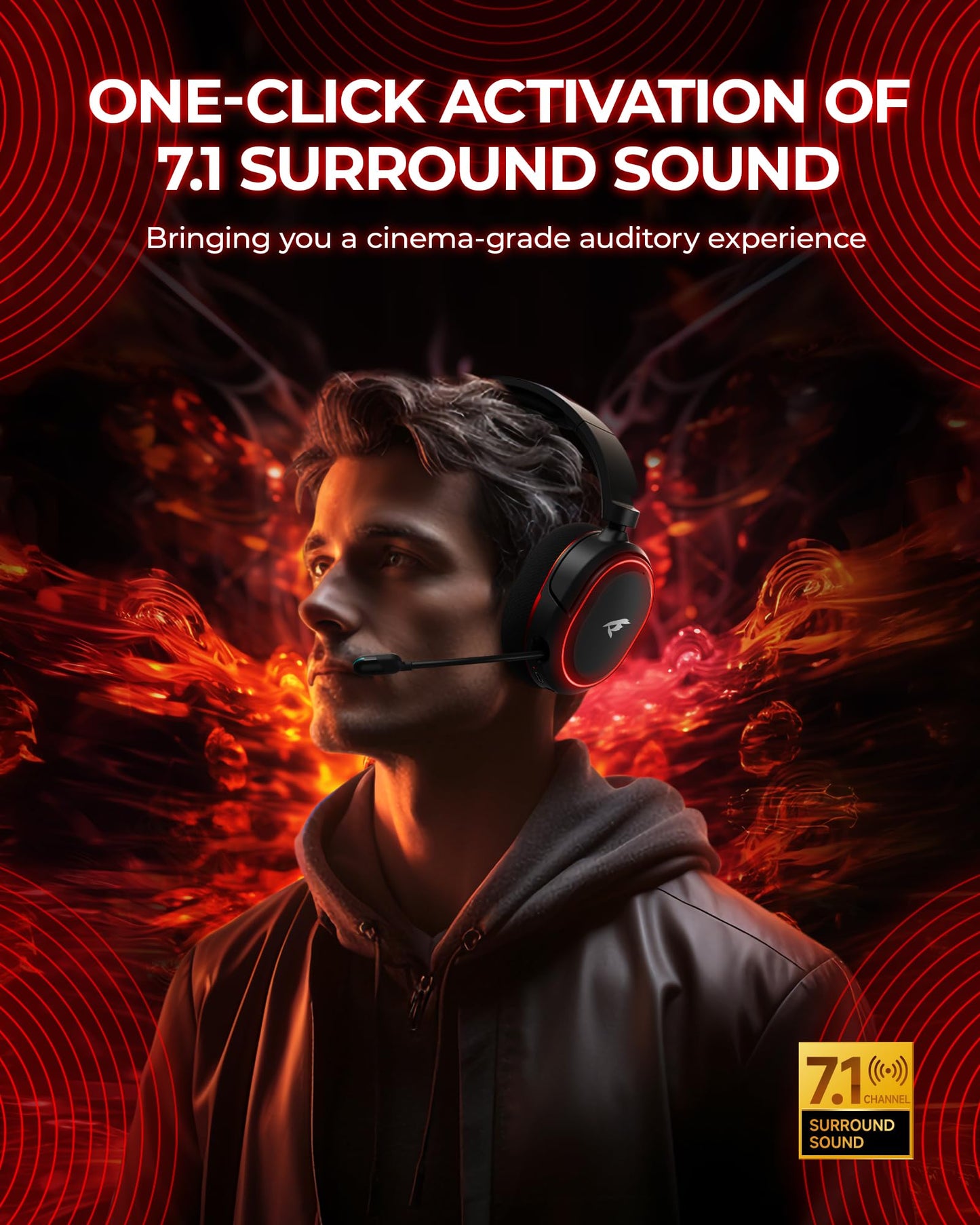 Wireless Gaming Headset, 7.1 Surround Sound, 2.4Ghz USB Gaming Headphones Bluetooth 5.4,100-Hr Noise Canceling Mic RGB Light, Wireless Headset for PC PS5 PS4 Mac Switch,ONLY Wired Mode Suit for Xbox