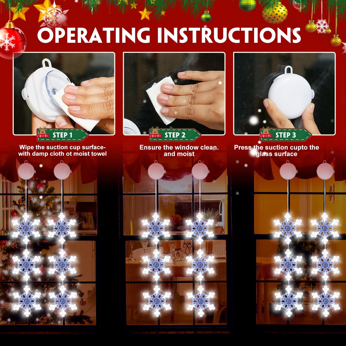 Christmas Decorations Lights, 3Pack White Snowflake Window Lights Battery Operated Christmas Light Hanging Lighted Window Decoration for Indoor Outdoor Xmas Tree Home Decor