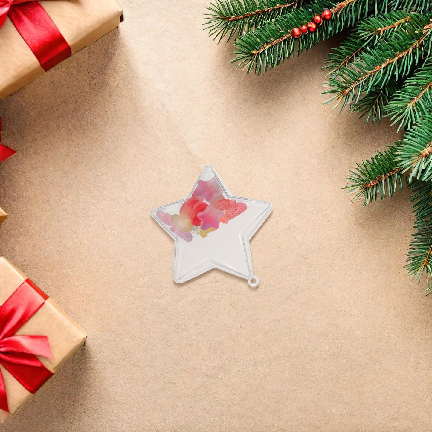 MAGICLULU 25pcs Clear Star Shaped Candy Boxes, Fillable Plastic Treat Containers, Hanging Transparent Baubles for Christmas Tree Ornament And Holiday Party Favors