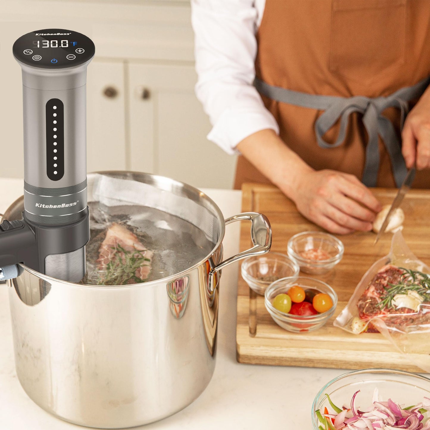 KitchenBoss Sous Vide Cooker Machine | 1100 Watts IPX7 Waterproof Sous-Vide G310/Silver | Water Cooker, Suvee vide machine | Accurate Temperature Control Digital Display | Thermal Immersion Circulator