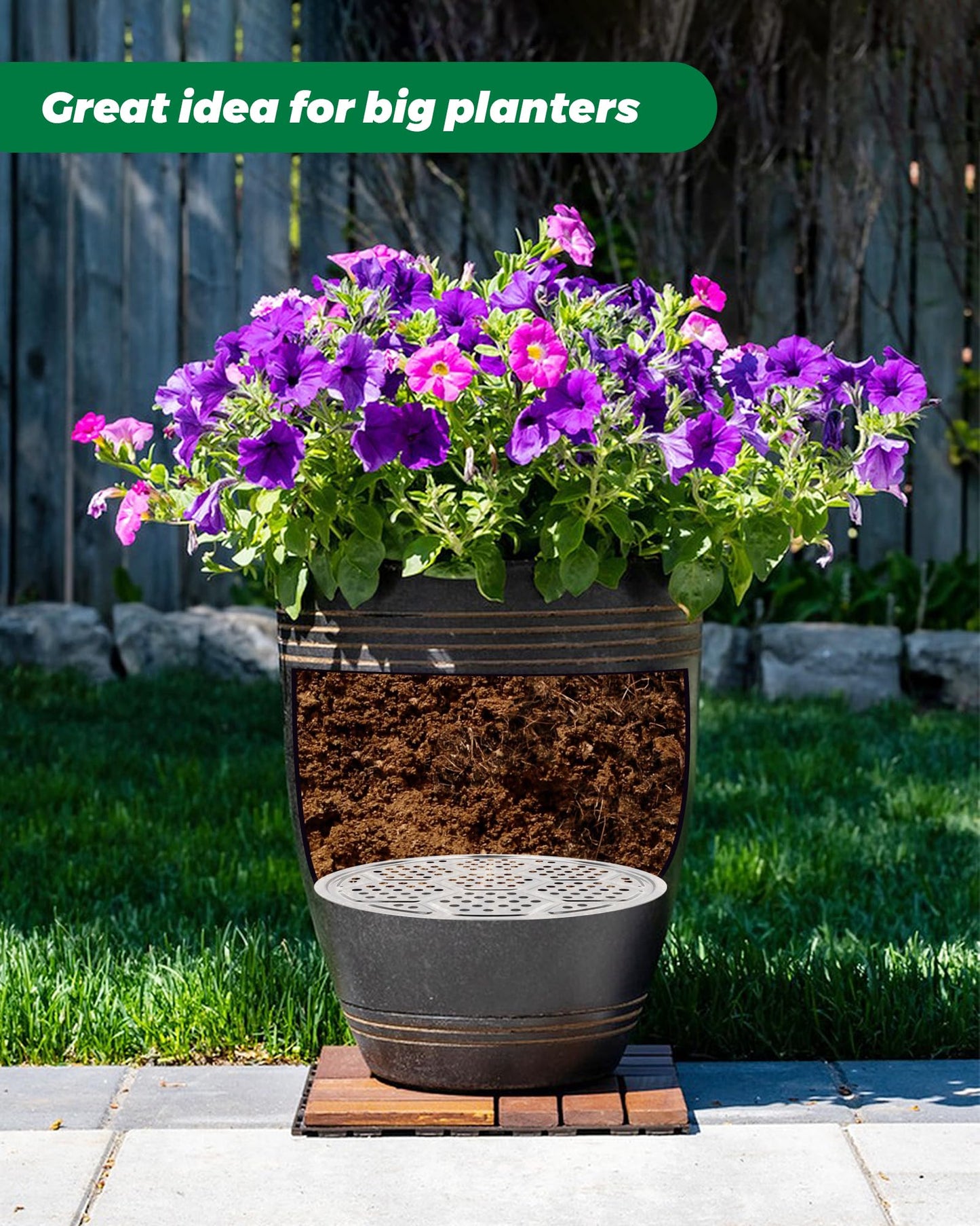 KOROI 4 Packs Planter Insert for Large Pots,Plant Pot Insert 13" Stainless Steel Durable Flower Pot Filler & Plant Riser with Drainage Holes to Elevate Plants to Reduce Soil Usage(13 inches*4 Packs)