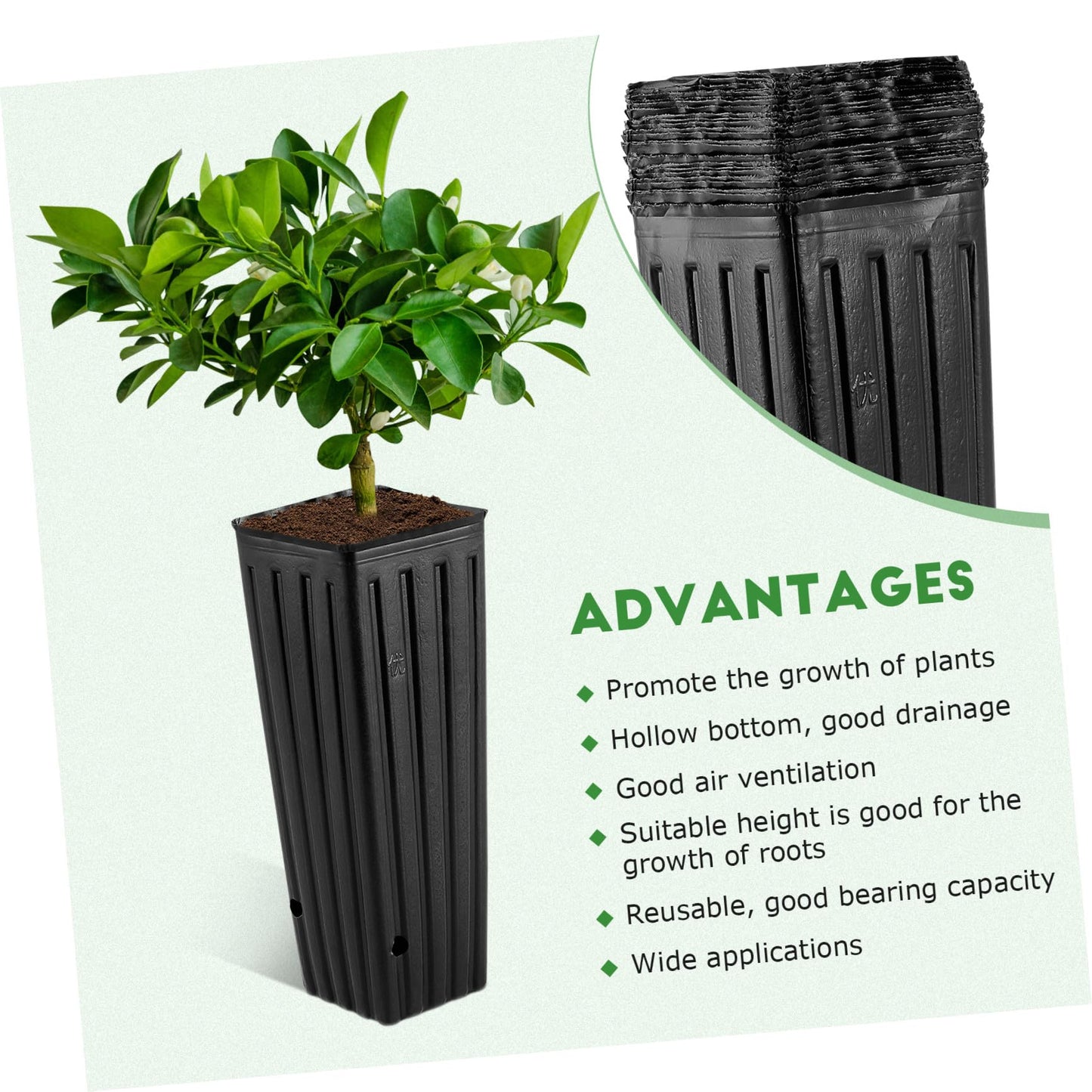 YARNOW 50 Pcs Tall Nursery Pots Plastic Nursery Pots Deep Nursery Pots Plastic Grow Bags, with Drainage Holes (4.7" W x 11.2'' H)