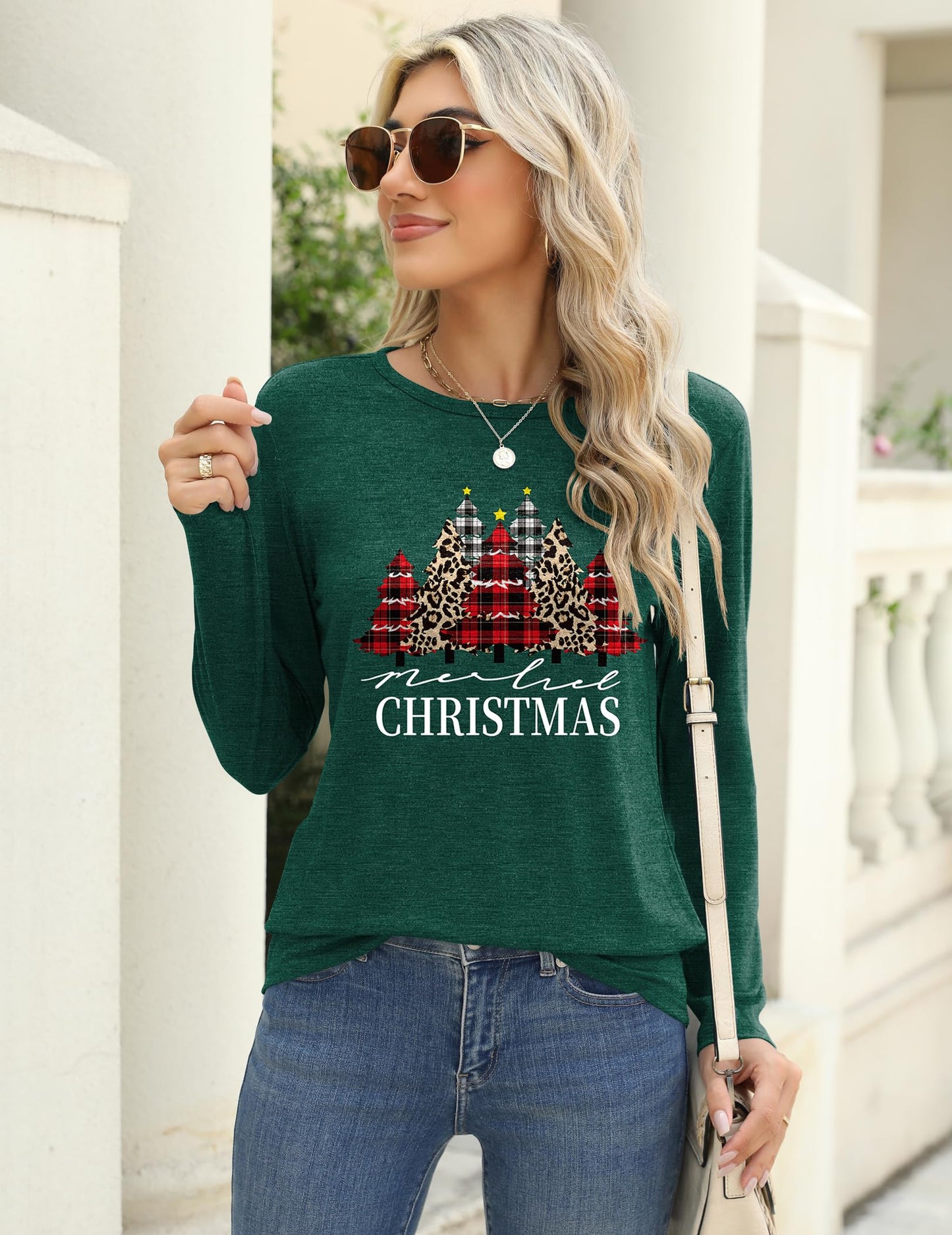 Zeagoo Christmas Shirts for Women 2025 Long Sleeve Santa Tree Tops Casual Graphic Tee Fall Winter Clothes