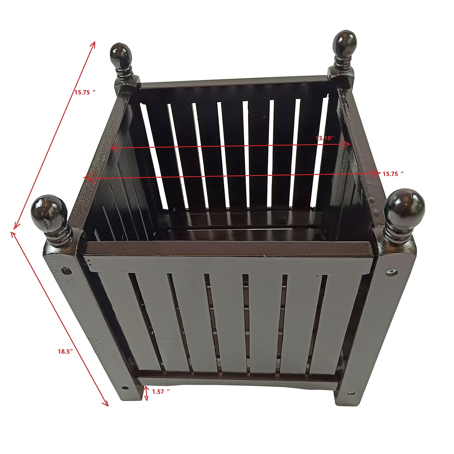 espidoo Square Wooden Planter Box: Solid Wood Outdoor Flower & Herb Pot - Decorative Garden Planter with Slatted Sides for Porch Patio & Deck - Easy Assembly Black Planter Box
