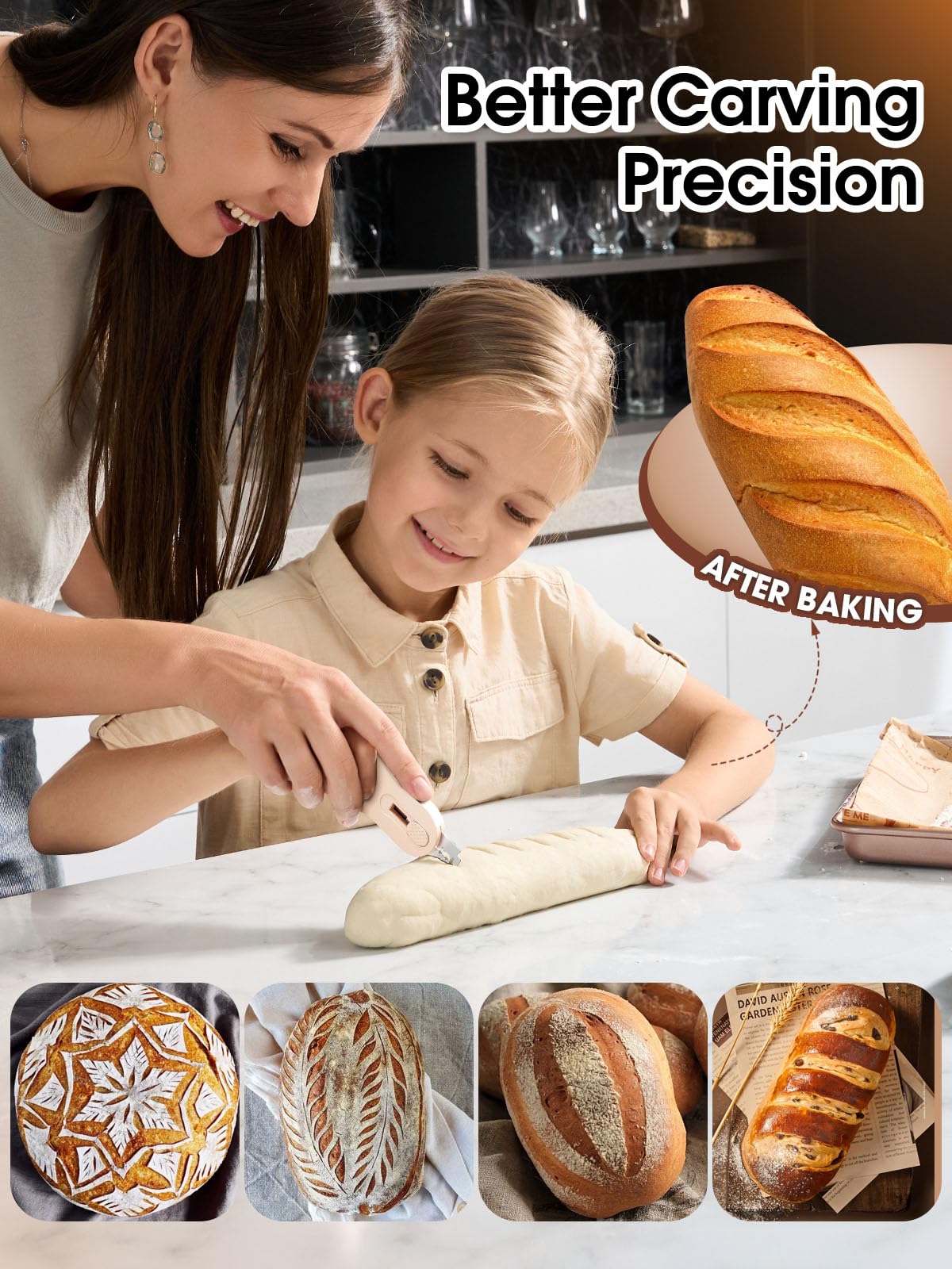 Bread Lame Dough Scoring Tool with Extractable & Magnetic - Sourdough Scoring Tool - Sourdough Bread Baking - Bread Scoring Tool - Scoring Patterns Booklet Includes 5 Bread Razor Blades (Cream)
