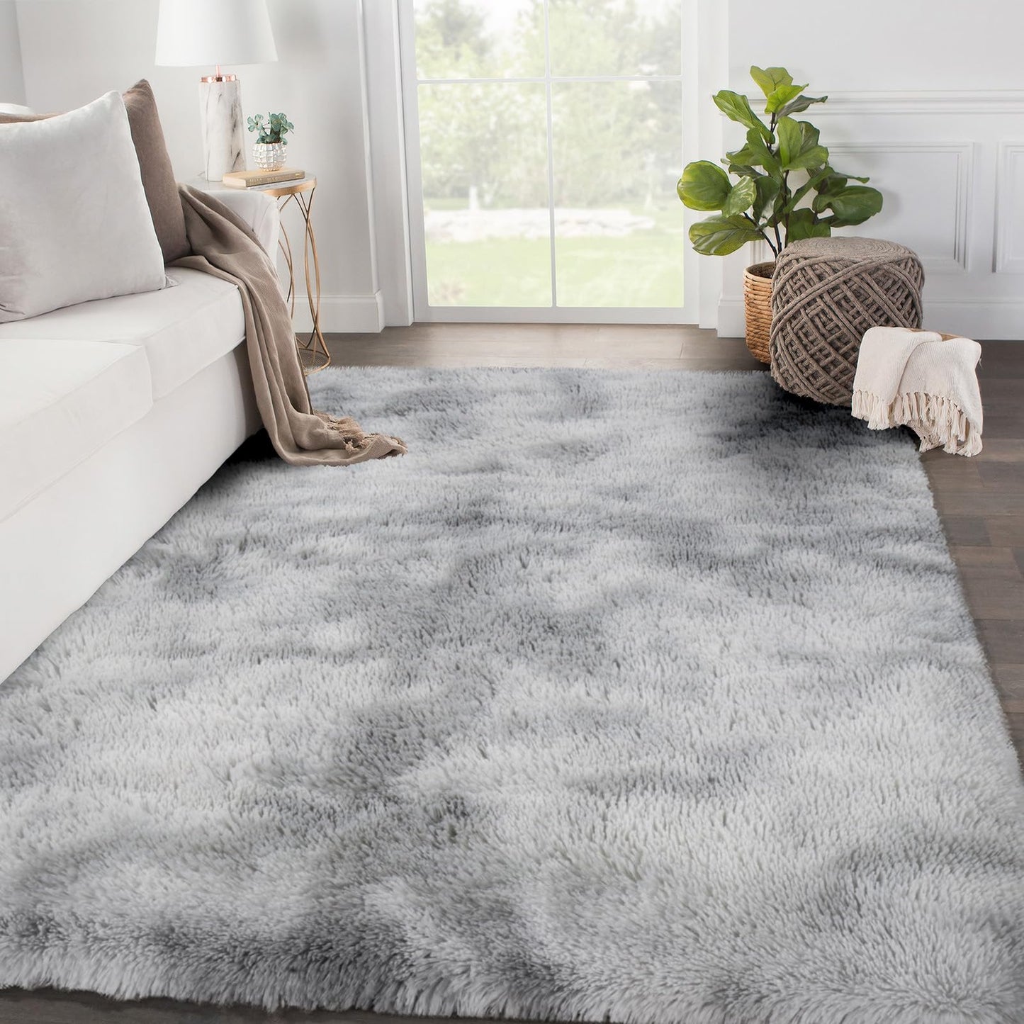 SOANNY Living Room Rugs, Soft Fluffy Area Carpet for Bedroom Dorm Nursery Bedside Kids Room Lounge Office, Luxury Tie-dyed Shag Washable Throw Rug for Home Decor, Light Grey, 120x180 cm