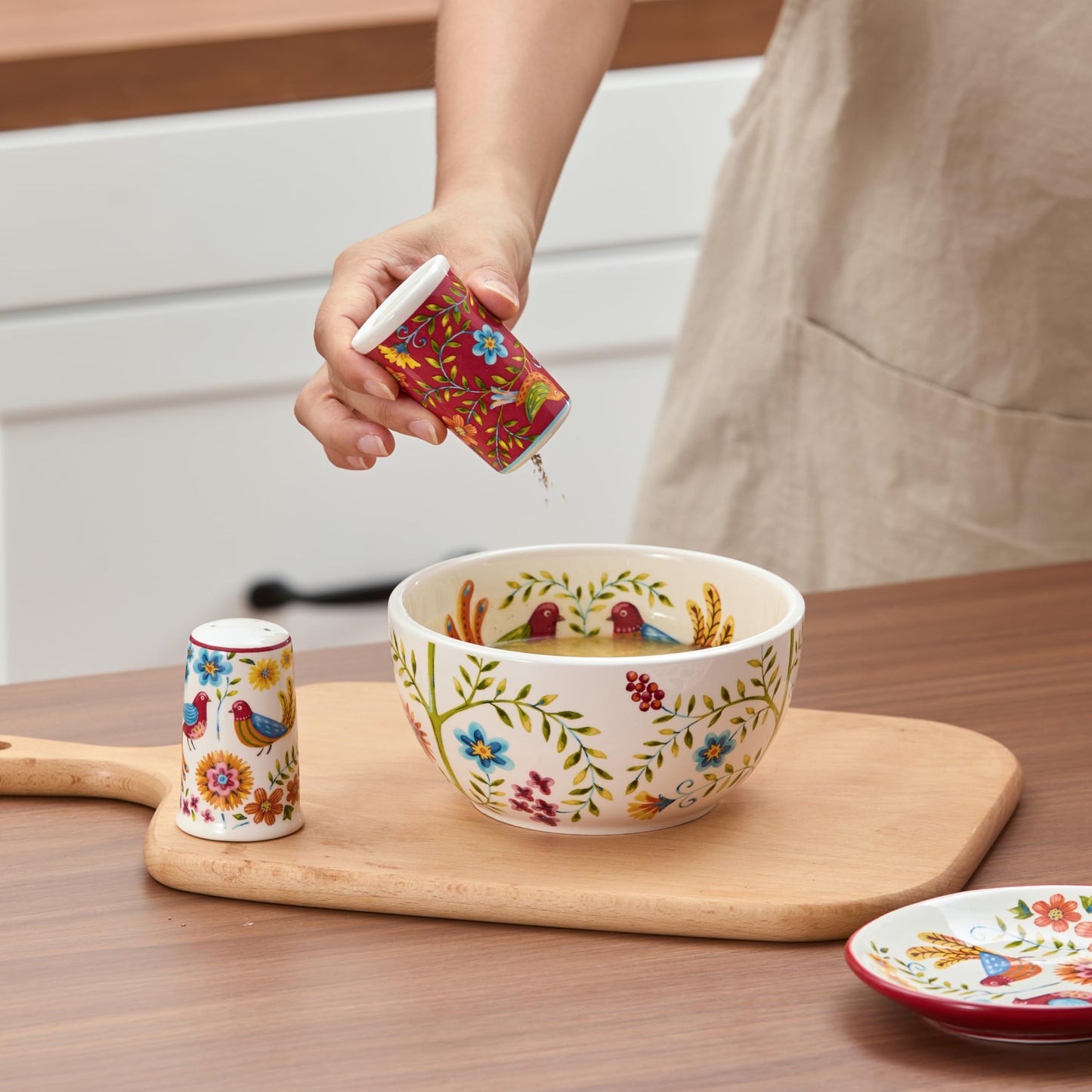 Bico Red Spring Bird Ceramic Salt & Pepper Shaker Set, for Kitchen or Decor, Dishwasher Safe