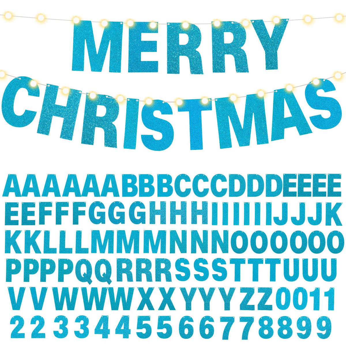 TaoBary 112 Pcs DIY Letter Kit Glitter Customizable Banner Letters Include 107 Letters and Numbers 3 Rope and 2 Needles for Birthday Halloween Christmas Wedding Valentine Party Decor(Baby Blue)