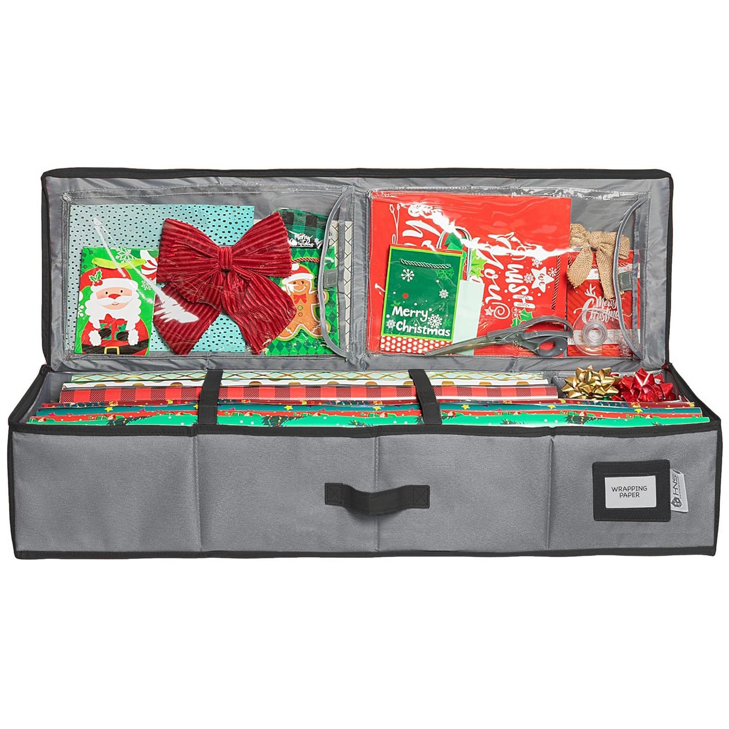 HOLDN’ STORAGE Premium Wrapping Paper Storage Container - Durable 600D Tear-Proof, Fits 27 Rolls Gift Wrap, Extra Pockets for Ribbons & Bows, Underbed Storage - Ideal for Holiday Christmas, Gray